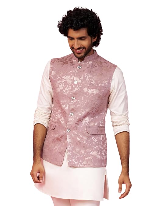 Buy VASTRAMAY Men's Onion Monty Jacquard Nehru Jacket - Wedding